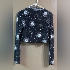 Black Mesh Celestial Long Sleeve crop Top